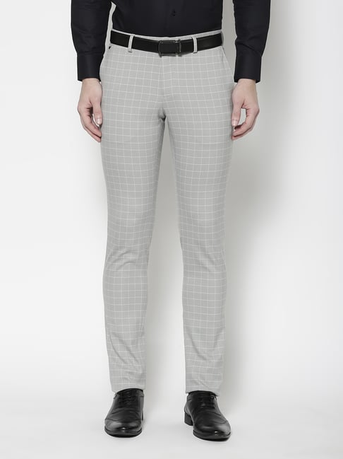 Blackberrys Grey Skinny Fit Checks Flat front trousers