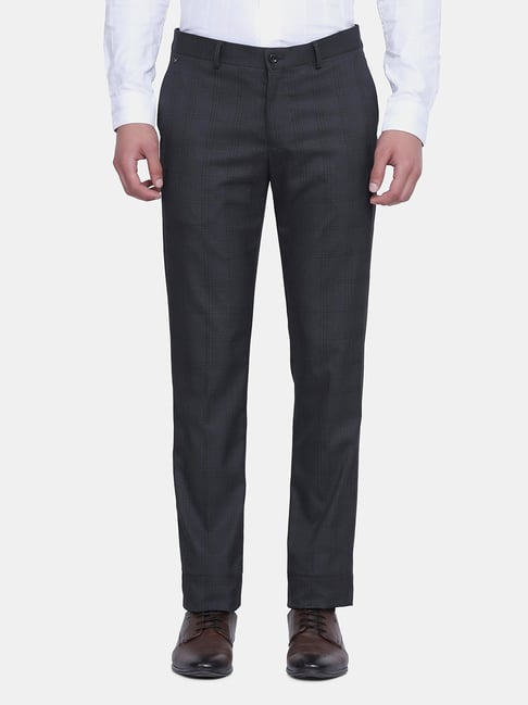 Blackberrys Grey Skinny Fit Checks Flat front trousers