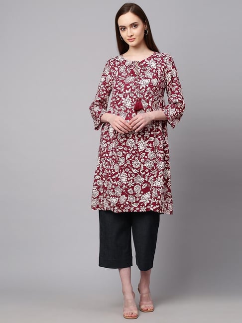 Chemistry Maroon Floral Print Kurta Set