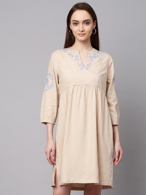 Allegra K Women's Casual Floral Embroidered Contrast Collar Elastic Waist  Button-down Mini Dress : Target