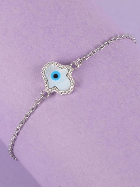 Sterling Silver Hamsa Bracelet with Accent Stone and Cold Enamel and White  Premium Zirconia Stone | Jewlr