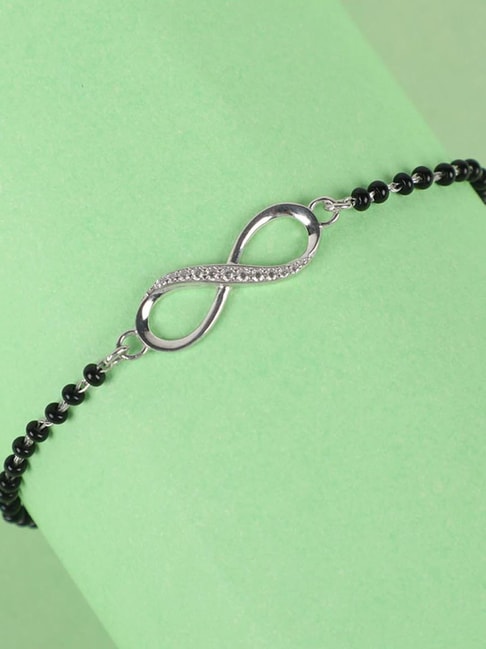925 Sterling Silver Infinity Bracelet with Black Thread for Women and Men  Unisex