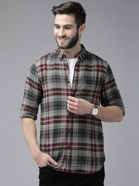 The Bear House Grey Cotton Slim Fit Checks Shirt-picture-19