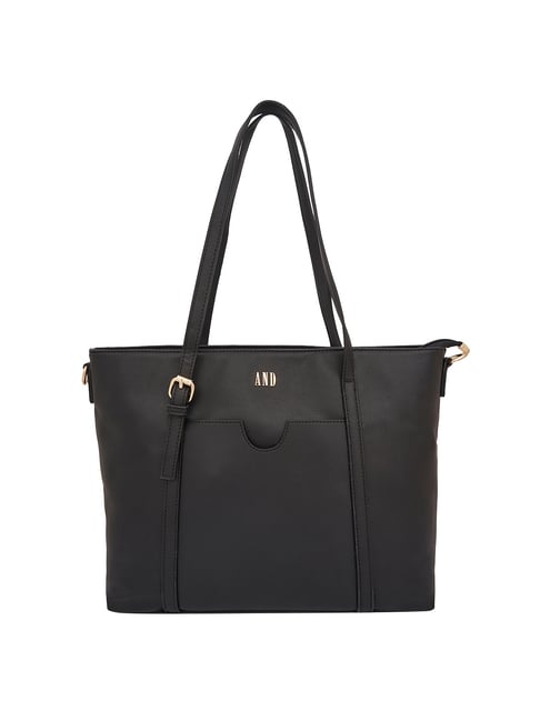 AND Black Solid Large Tote Handbag Price in India