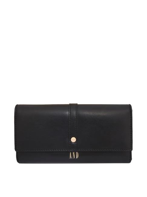 Buy AND Black Solid TriFold Wallet for Women Online At Best Price
