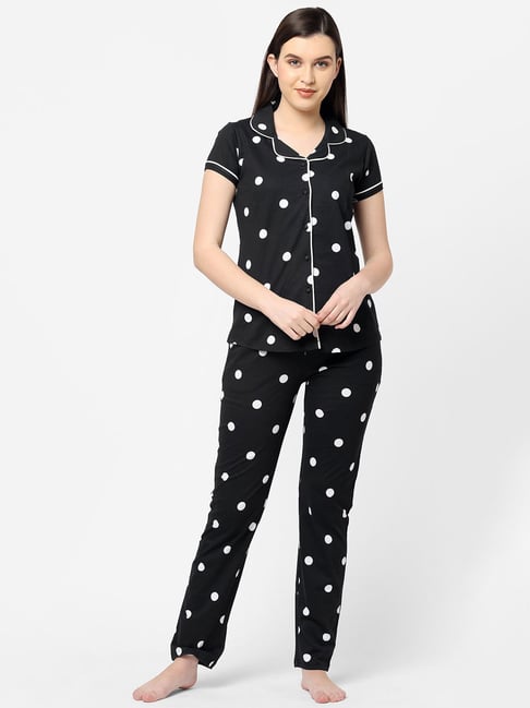 Buy Sweet Dreams Black White Polka Dot Shirt With Pyjamas for