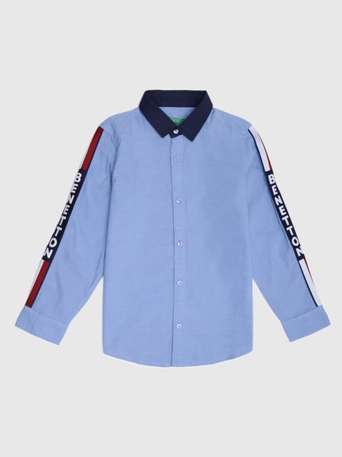 United Colors of Benetton Boys Blue Cotton Shirt
