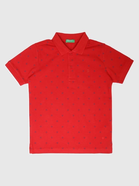 United Colors of Benetton Kids Red Cotton Printed Polo T-Shirt