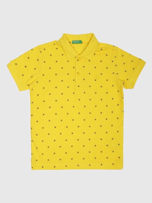 United Colors of Benetton Kids Yellow Cotton Printed Polo T-Shirt