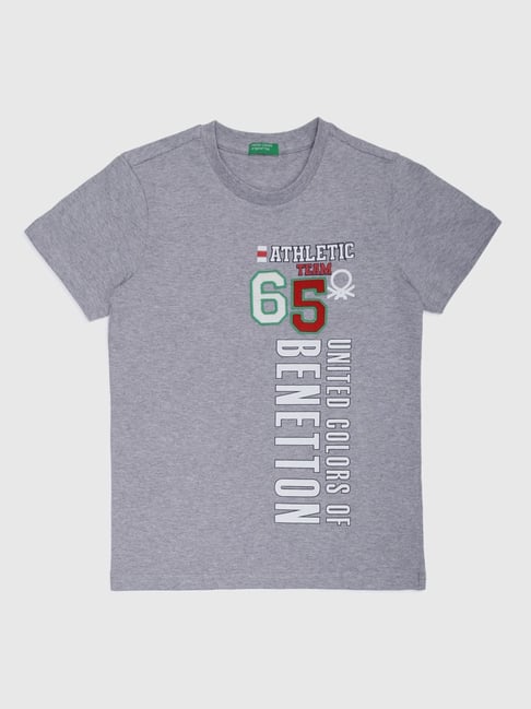 United Colors of Benetton Kids Grey Cotton Printed T-Shirt