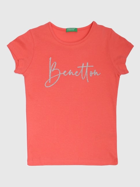 United Colors of Benetton Kids Coral Cotton Printed T-Shirt