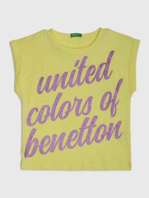 United Colors of Benetton Kids Yellow Cotton Printed T-Shirt