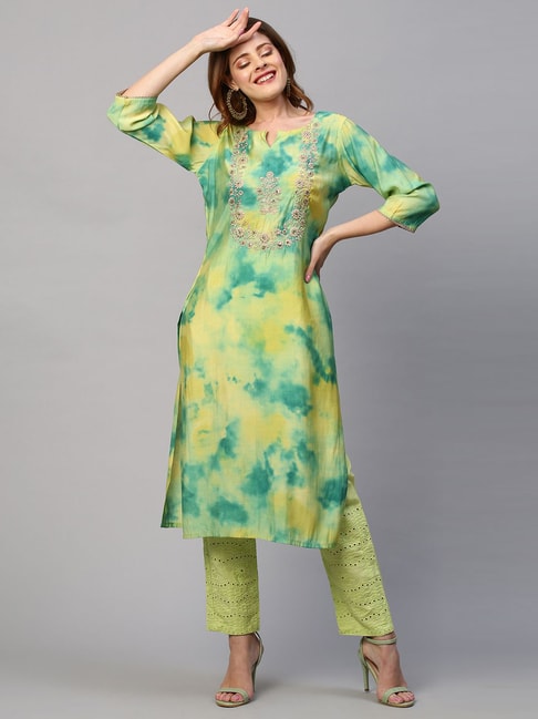 Buy Cream Kurti With Orange And Yellow Tie-Dye Print And Cotton Anarkali  Inner Online - Kalki Fashion