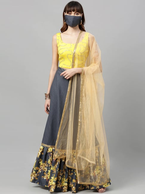 saubhagya Mustard & Grey Printed Ready to Wear Lehenga & Blouse With  Dupatta Price in India, Full Specifications & Offers | DTashion.com