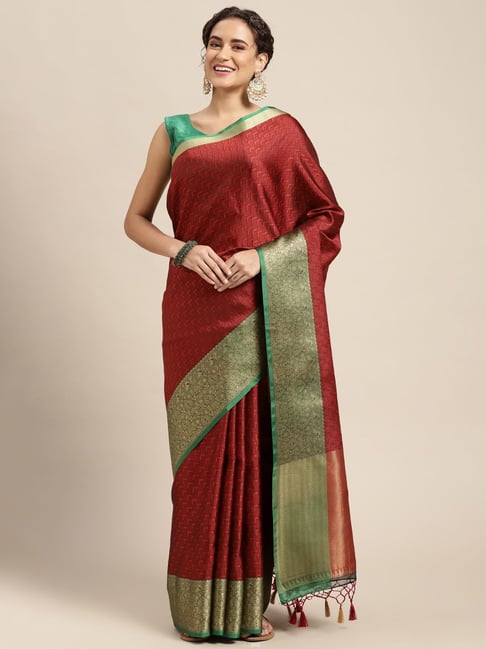 Mimosa Red Silk Woven Saree With Unstitched Blouse Price in India