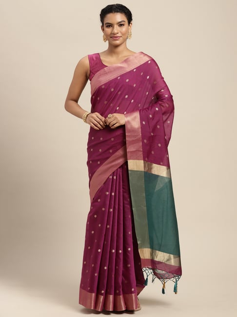 Mimosa Purple Silk Polka Dots Saree With Unstitched Blouse Price in India