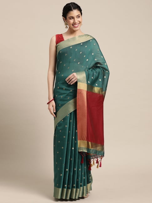 Mimosa Teal Blue Silk Polka Dots Saree With Unstitched Blouse Price in India