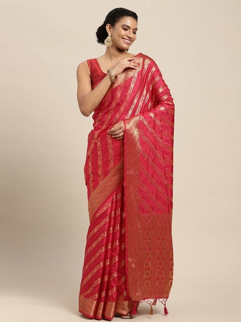 Mimosa Pink Silk Woven Saree With Unstitched Blouse