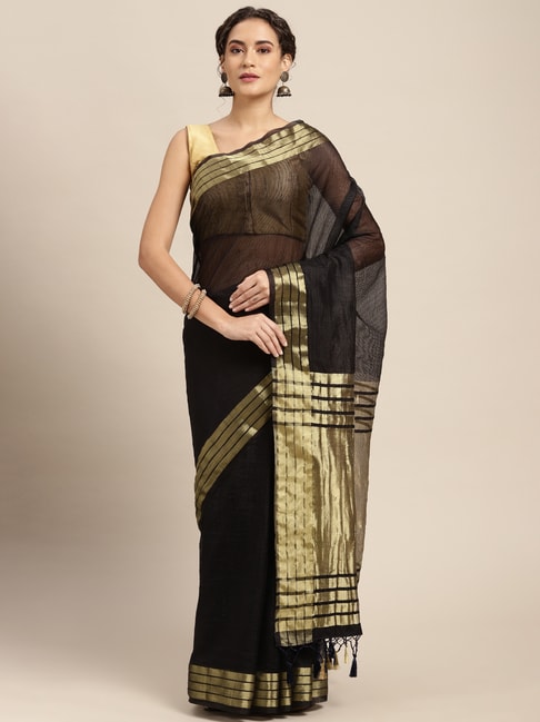 Mimosa Black Woven Saree With Unstitched Blouse Price in India