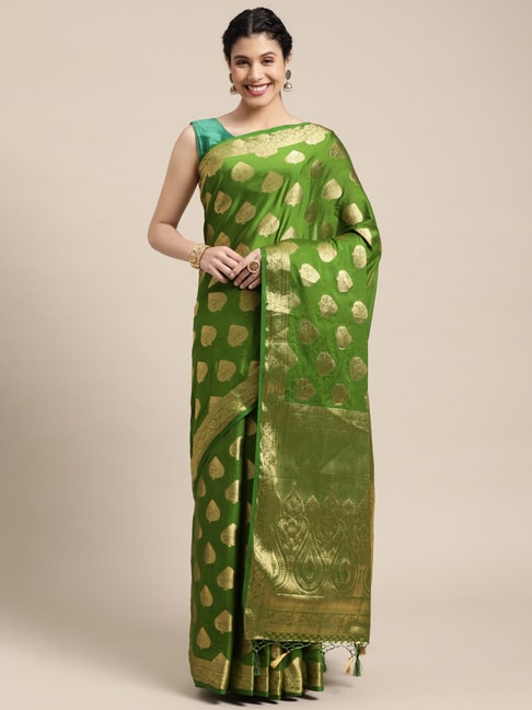 Mimosa Green Woven Saree With Unstitched Blouse Price in India