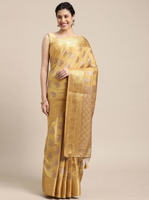Mimosa Yellow Silk Woven Saree With Unstitched Blouse Price in India