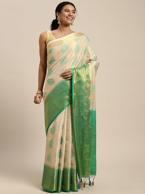 Mimosa Beige Silk Woven Saree With Unstitched Blouse Price in India