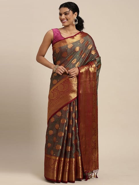 Kanchipuram Silk Saree | Handwoven Pure Silk | Pure Zari | Green & Maroon |  PV G 4303 – Panjavarnam