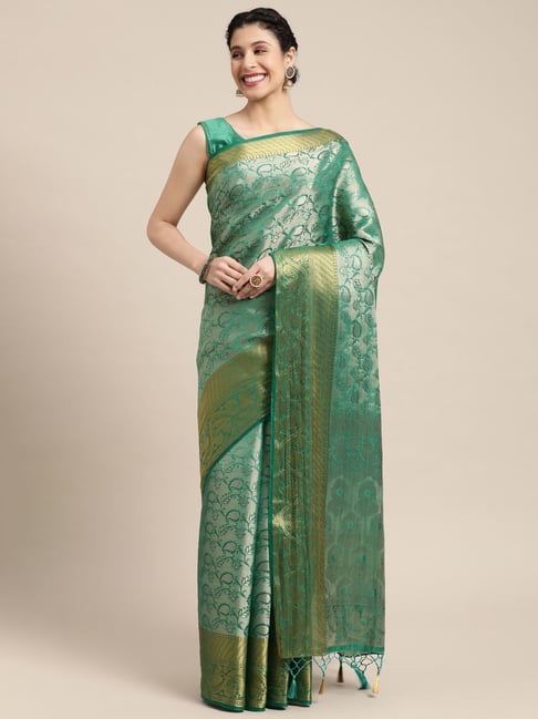 Mimosa Green Silk Woven Saree With Unstitched Blouse