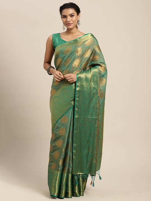 Mimosa Green Silk Woven Saree With Unstitched Blouse Price in India