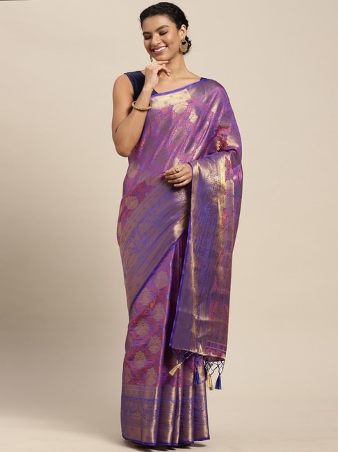 Mimosa Purple Silk Woven Saree With Unstitched Blouse Price in India