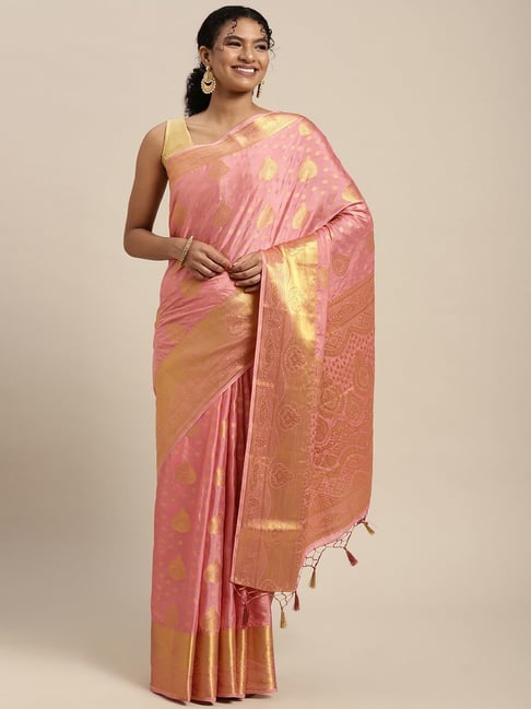 Mimosa Pink Woven Saree With Unstitched Blouse Price in India