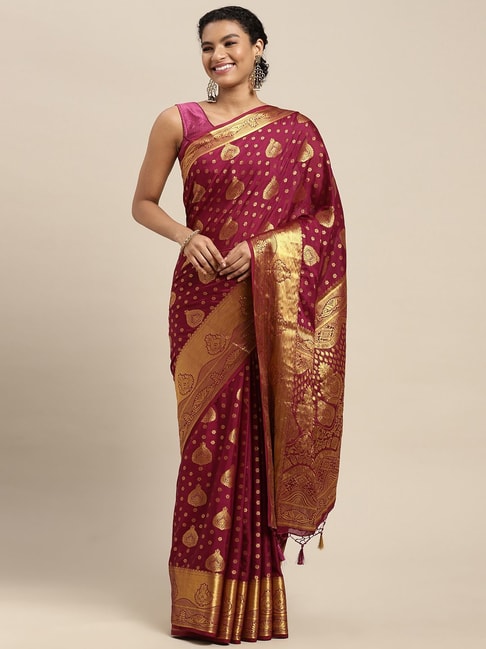 Mimosa Purple Woven Saree With Unstitched Blouse Price in India