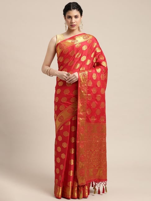 Mimosa Red Woven Saree With Unstitched Blouse Price in India