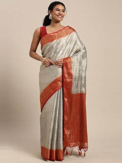 Mimosa Grey Silk Woven Saree With Unstitched Blouse Price in India