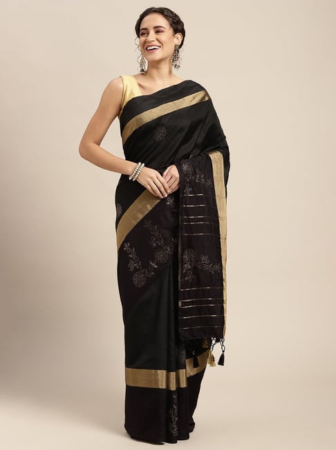 Mimosa Black Silk Embellished Saree With Unstitched Blouse