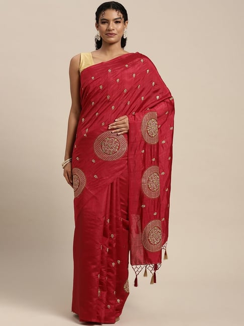 Mimosa Maroon Silk Woven Saree With Unstitched Blouse