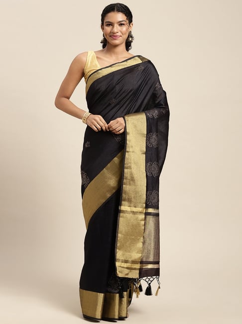 Mimosa Black Silk Embellished Saree With Unstitched Blouse