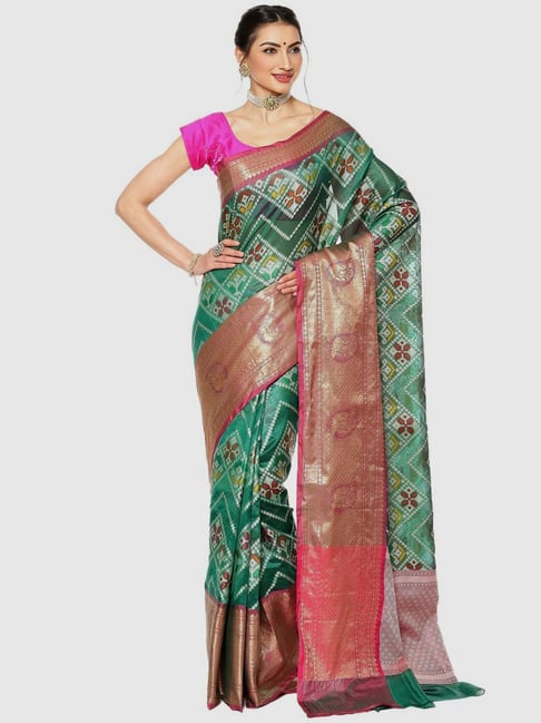 Buy Banarasi Silk Works Green Silk Woven Saree With Unstitched Blouse for  Women Online @ Tata CLiQ