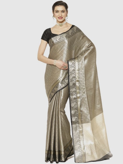 Banarasi Silk Works Black & Beige Woven Saree With Unstitched Blouse Price in India