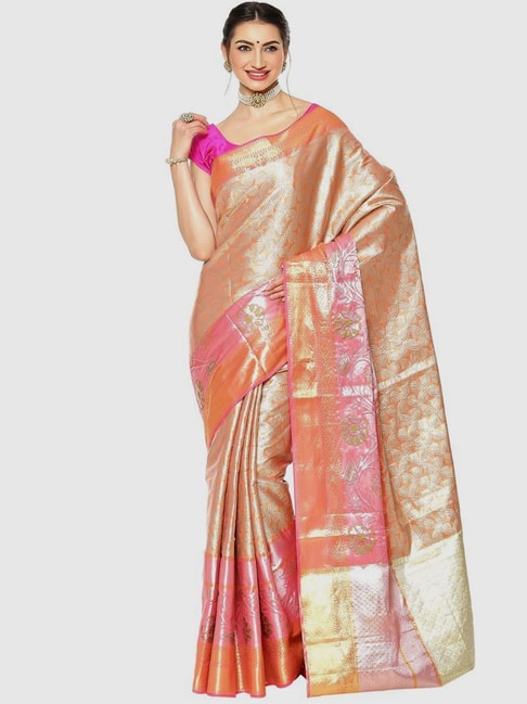 Banarasi Silk Works Brown Woven Saree With Unstitched Blouse Price in India