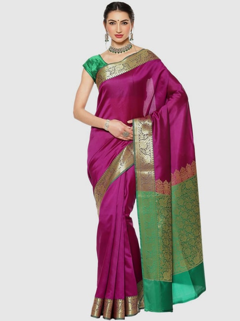 Banarasi Silk Works Purple Woven Saree With Unstitched Blouse Price in India