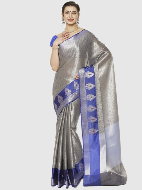 Banarasi Silk Works Grey Woven Saree With Unstitched Blouse Price in India