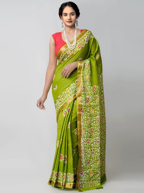 Unnati Silks Green Cotton Printed Saree Price in India