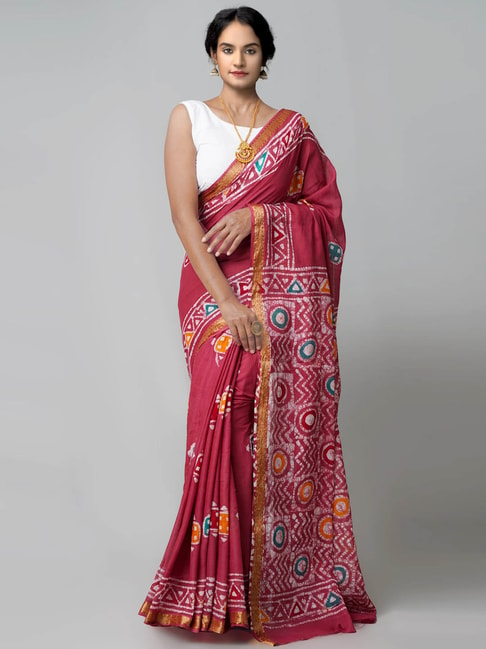 Unnati Silks Pink Cotton Printed Saree Price in India