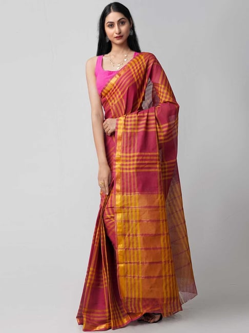 Unnati Silks Maroon & Brown Cotton Woven Saree Price in India
