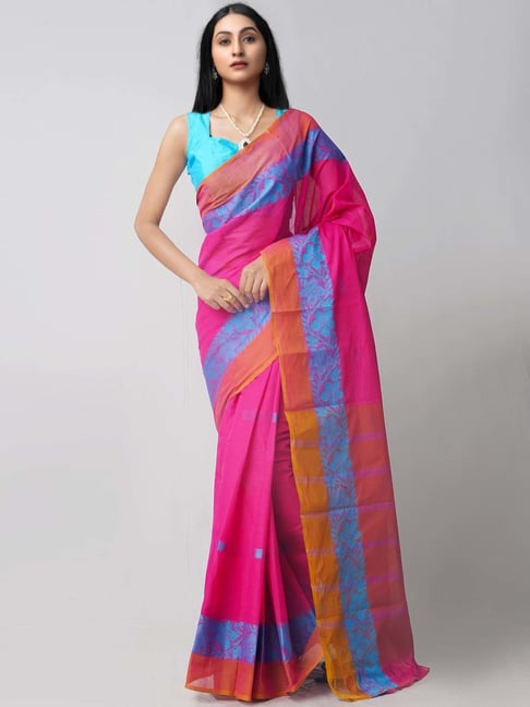 Unnati Silks Pink Cotton Silk Woven Saree Price in India