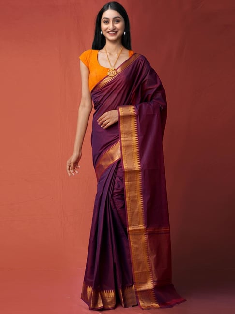 Unnati Silks Purple Cotton Woven Saree Price in India