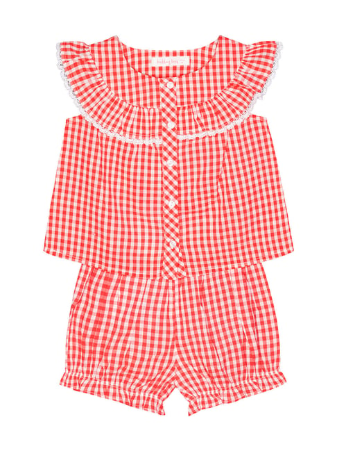 Budding Bees Kids Red & White Checks Top with Shorts