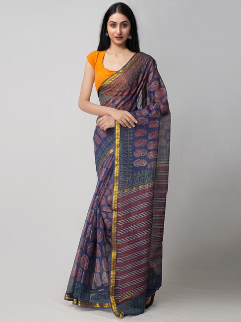 Unnati Silks Indigo Cotton Printed Saree Price in India