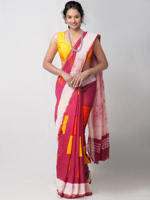 Unnati Silks Maroon Cotton Silk Printed Saree With Unstitched Blouse Price in India
